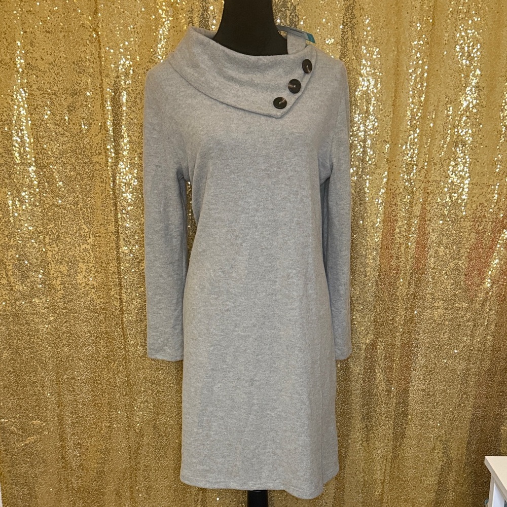 Kaileigh Gray Sweater Dress Long Sleeve Cowl Neck size L.